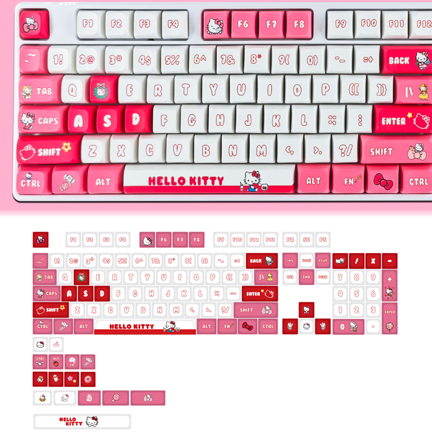 Sanrio Hello Kittty Pink and Red Keycaps for XDA MX Switches