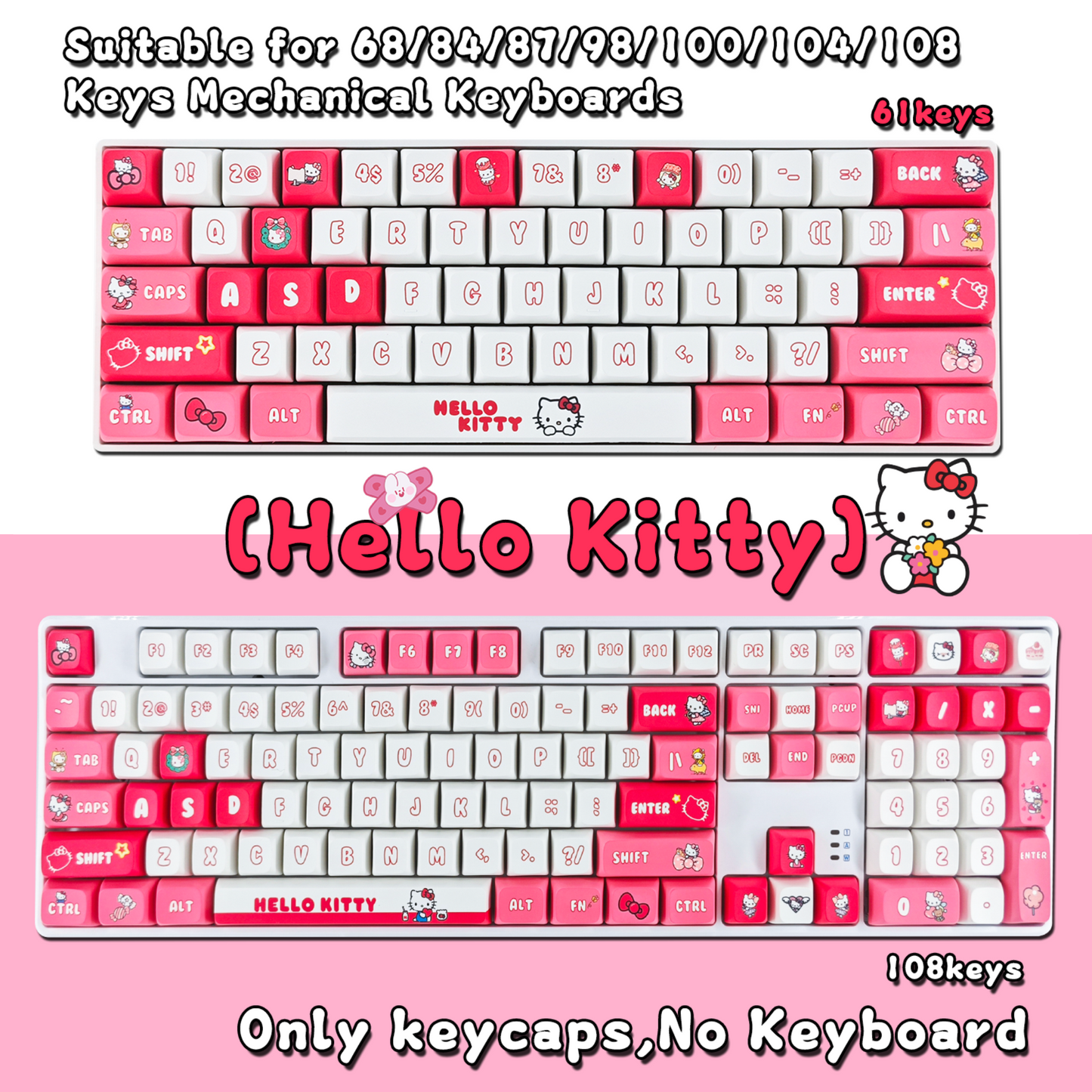 Sanrio Hello Kittty Pink and Red Keycaps for XDA MX Switches