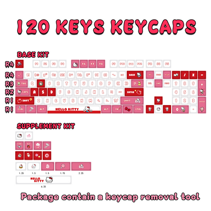 Sanrio Hello Kittty Pink and Red Keycaps for XDA MX Switches